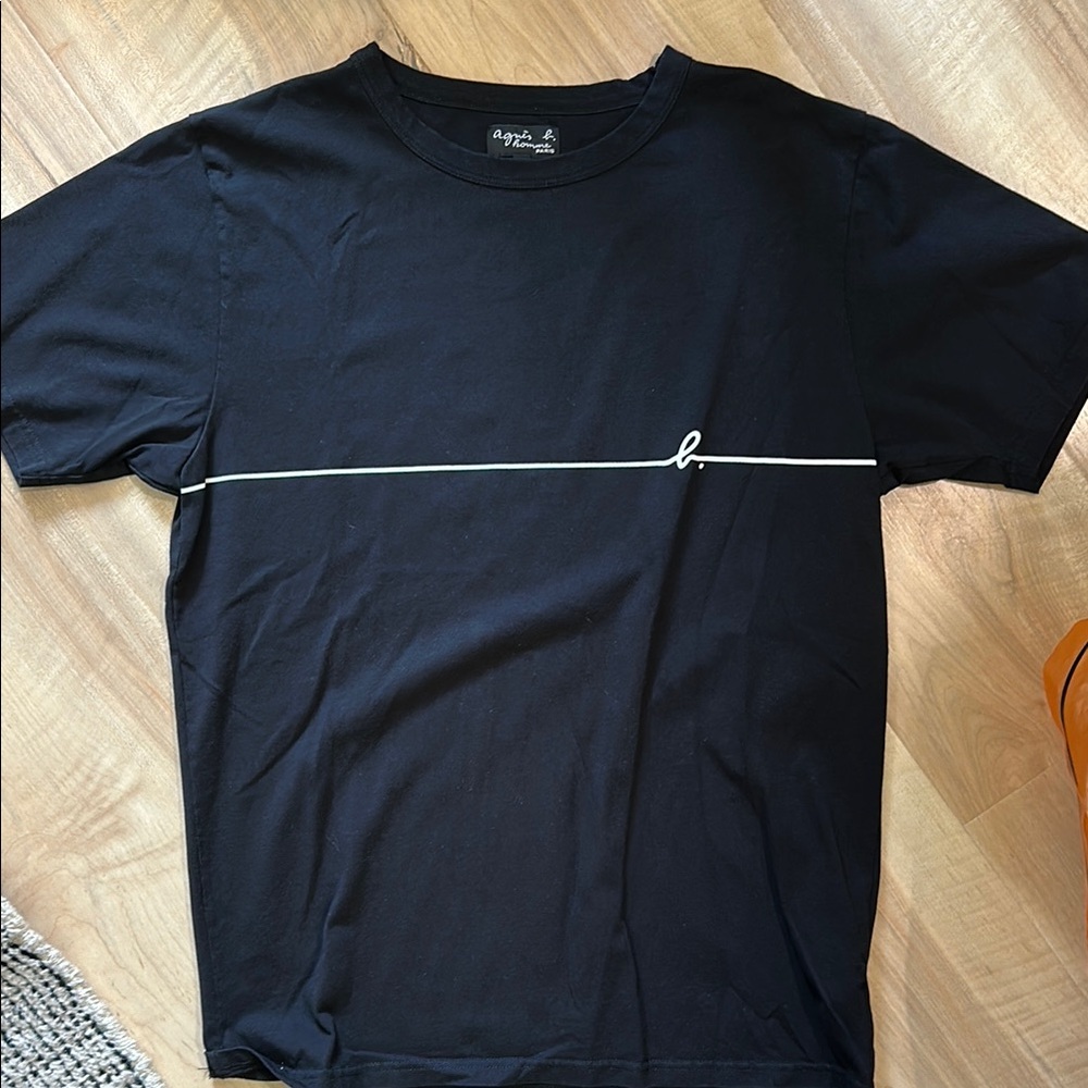 Agnes B Men’s Black Crewneck T-Shirt with White Line Detail